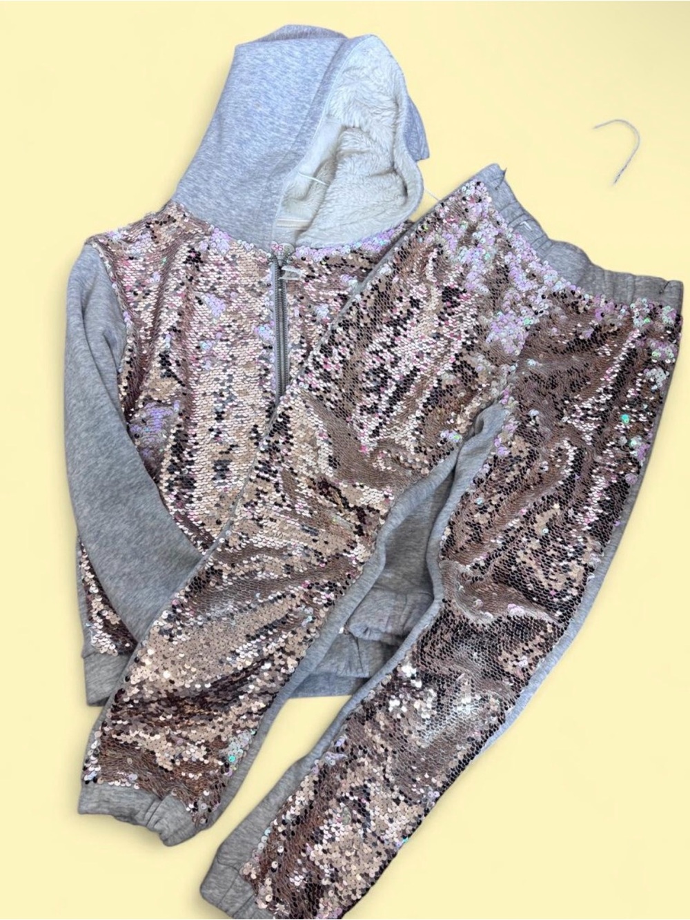 Kids Sequin Accent Gray Hoodie & Jogger Set